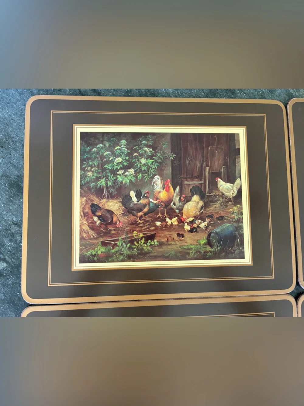Pimpernel Vintage Set of 4 Traditional Barnyard Scene Chickens Rooster Placemats